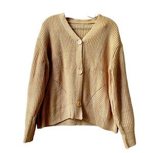 Womens Chunky Knit Oversized Cardigan Tan Button Front Neutral Fall Cardigan